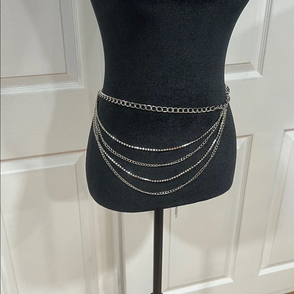 NEW🌹Stylish Multi-Layer Rhinestone Fringed Silver Waist Chain